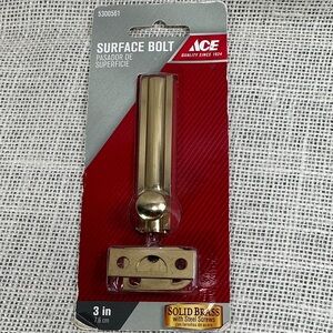 Ace Solid Brass Surface Bolt 3” Door Lock Slide Latch NOS Sealed
